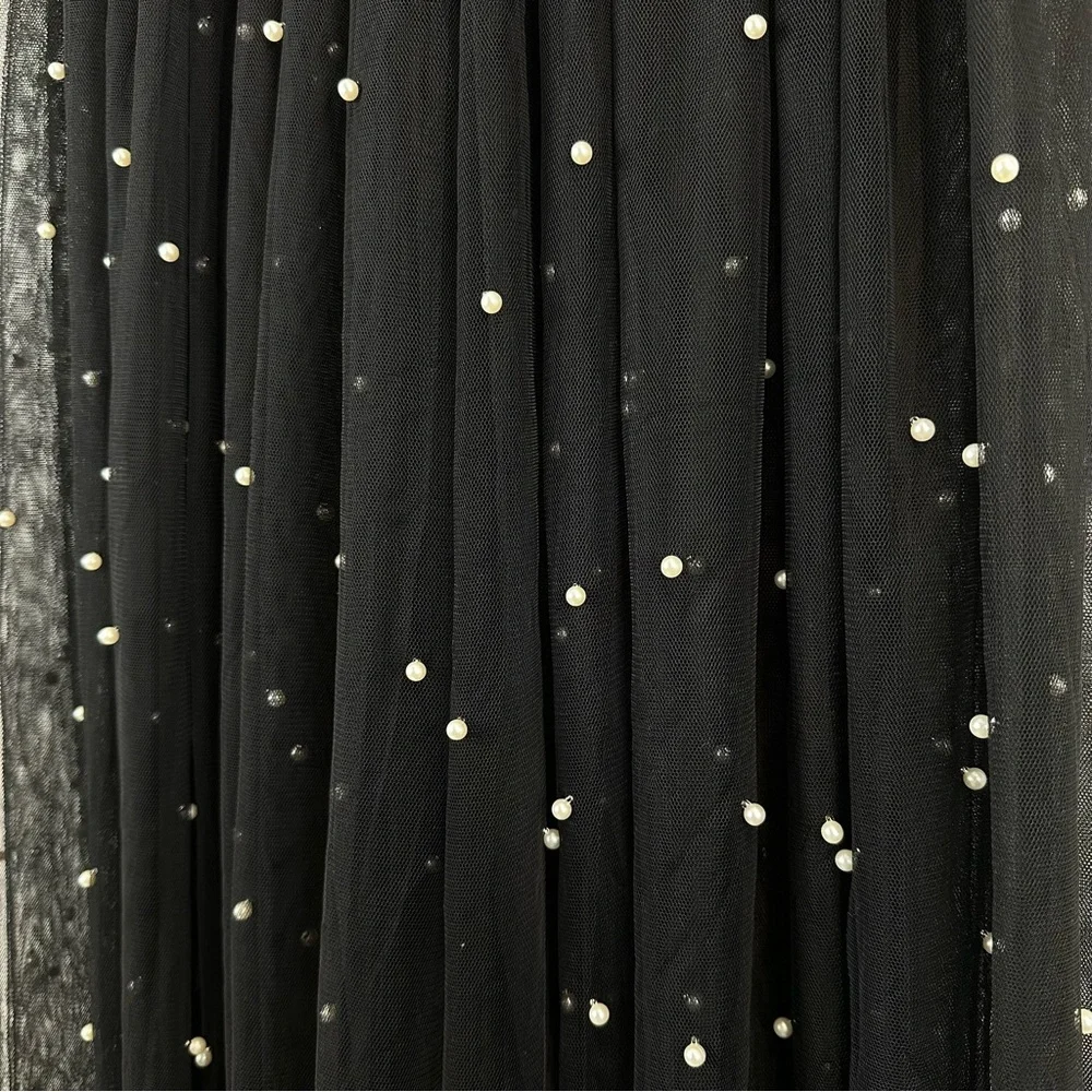 Black Tulle Mesh Maxi Skirt Pearl Detail Sz M
